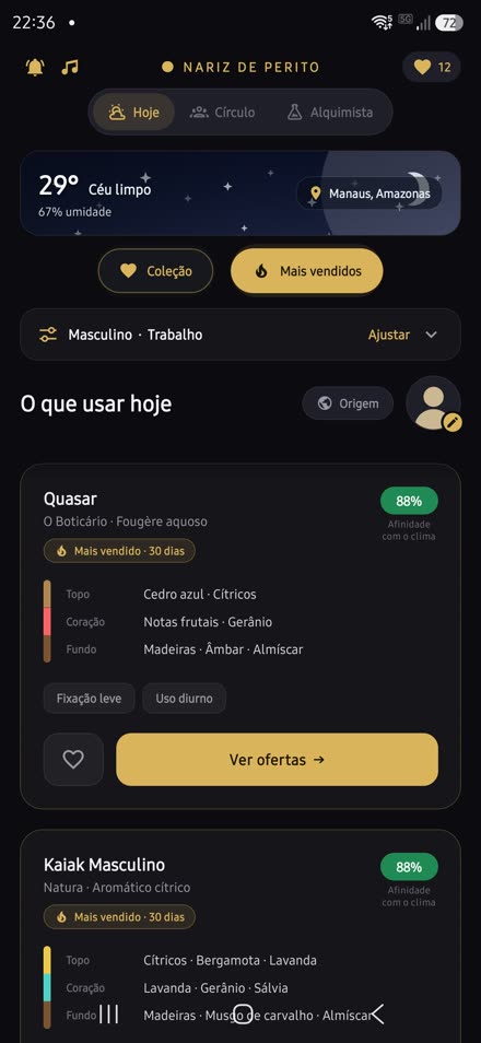 Tela Hoje: recomendação pelo clima com lente Mais vendidos